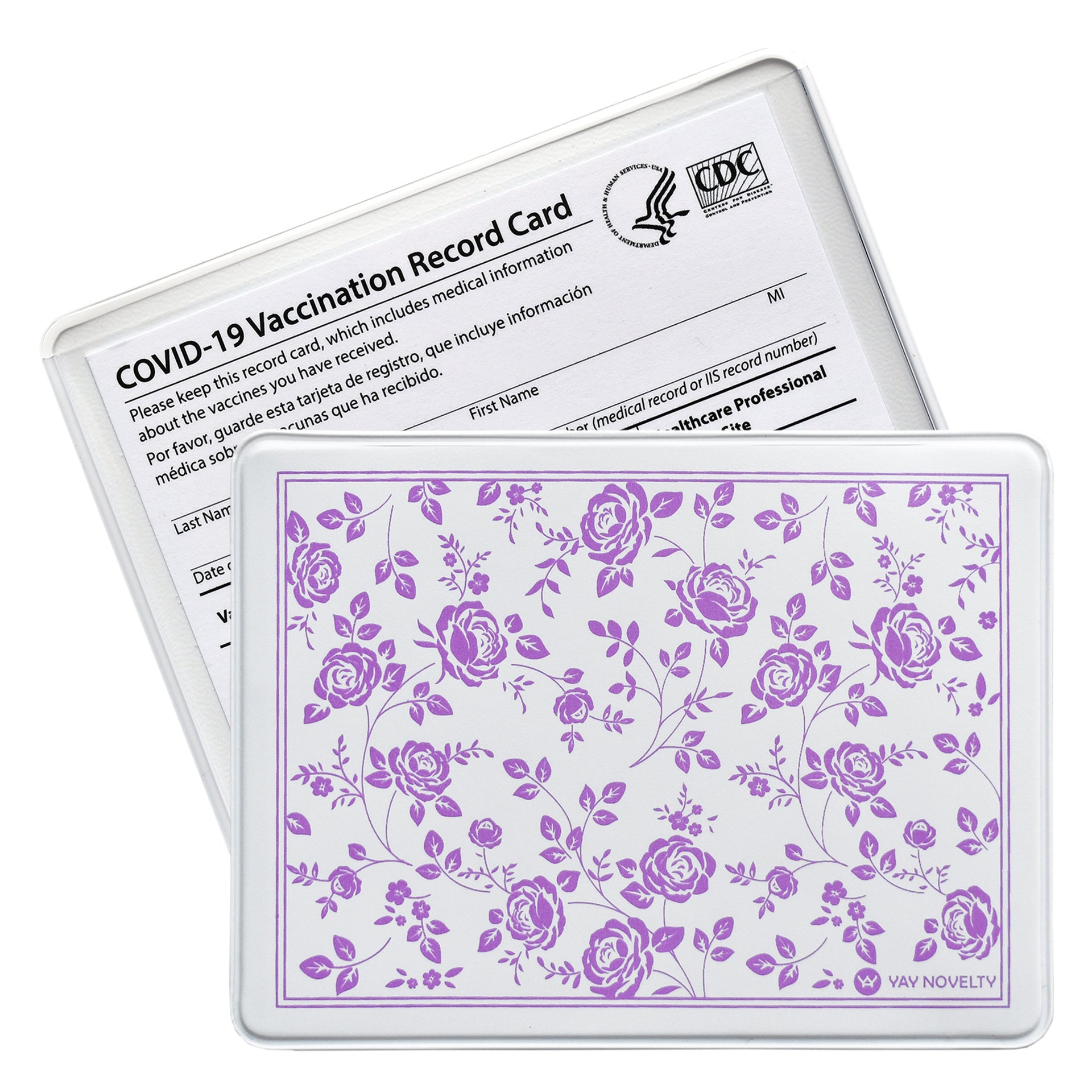YAY Novelty Vaccination Card Holder / Protector - Vintage Purple Rose   Irv's Luggage