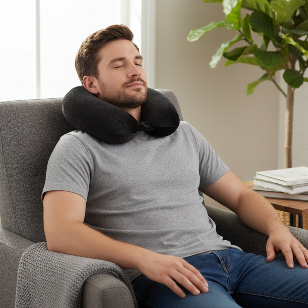 Wolf Essentials Fiber Filled Travel Neck Pillow - Navy