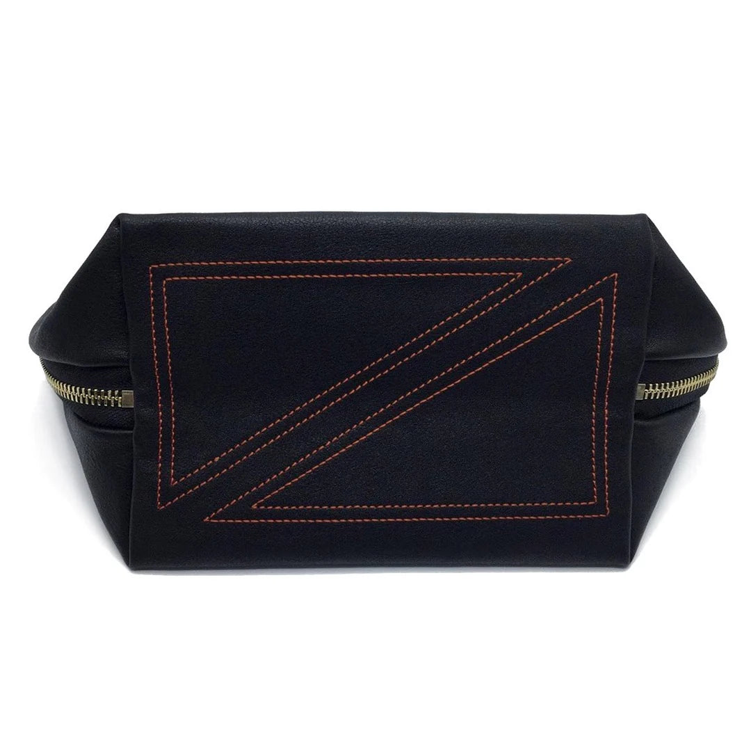 KUSSHI Signature Make Up Bag - Satin Black with Leopard Interior