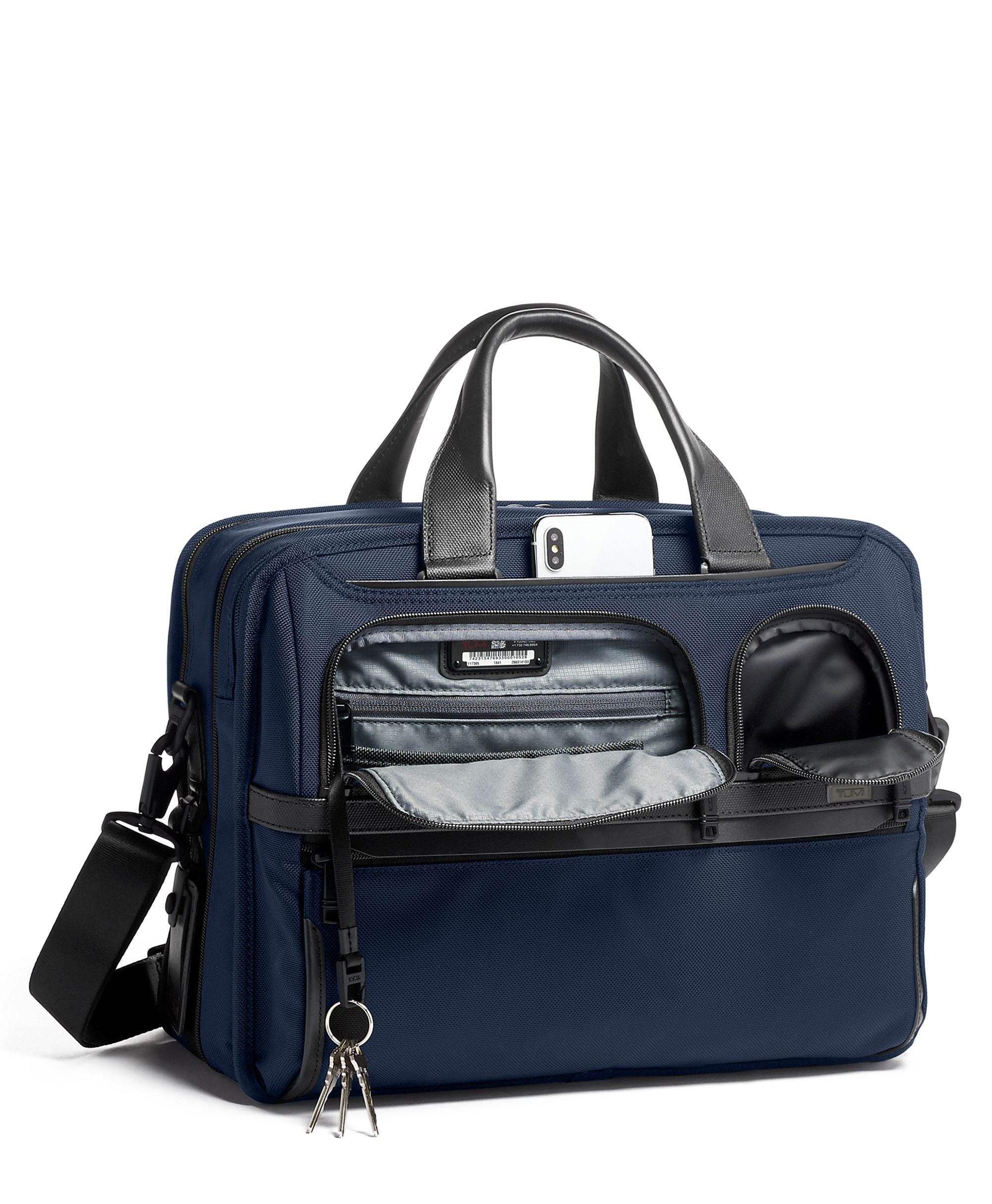 TUMI Alpha Expandable Organizer Laptop Brief - Navy