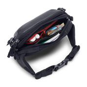 Cotopaxi Allpa X 1.5L Hip Pack - Cotopaxi Black top view of open zippered pocket