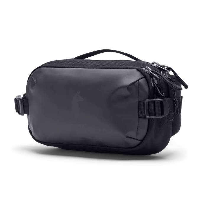 Cotopaxi Allpa X 1.5L Hip Pack - Cotopaxi Black side view of front of the bag
