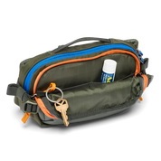 Cotopaxi Allpa X 1.5L Hip Pack - Fatigue Front Zippered Pocket open side view