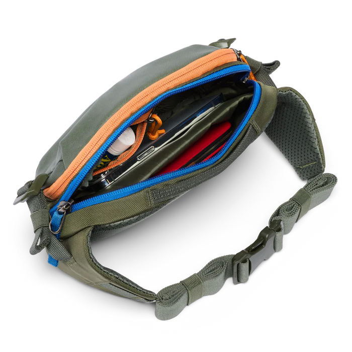 Cotopaxi Allpa X 1.5L Hip Pack - Fatigue Top view of zippered pocket