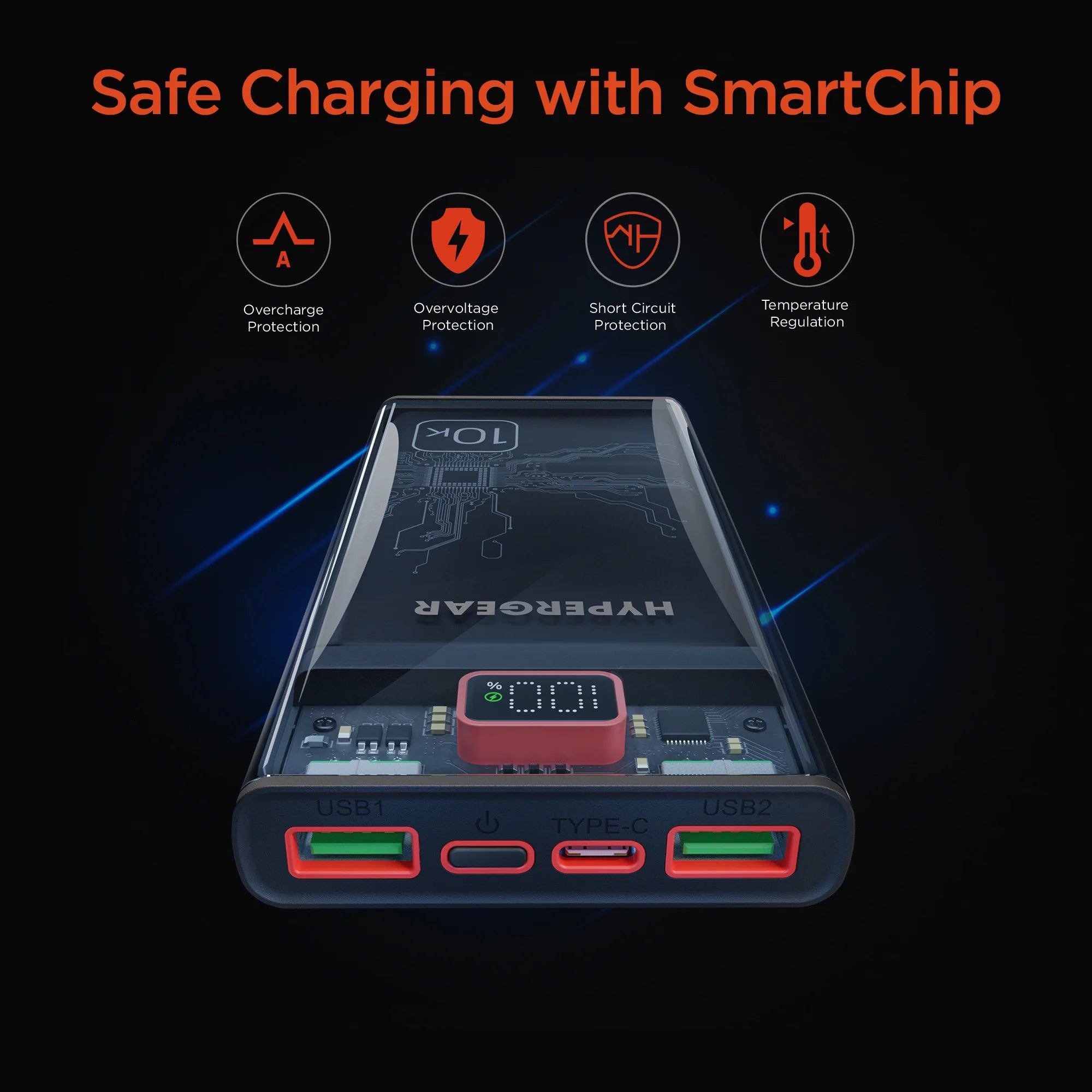 Hypergear 10,000mAh ClearCharge Transparent Fast Charge Power Bank with 20W USB-C PD