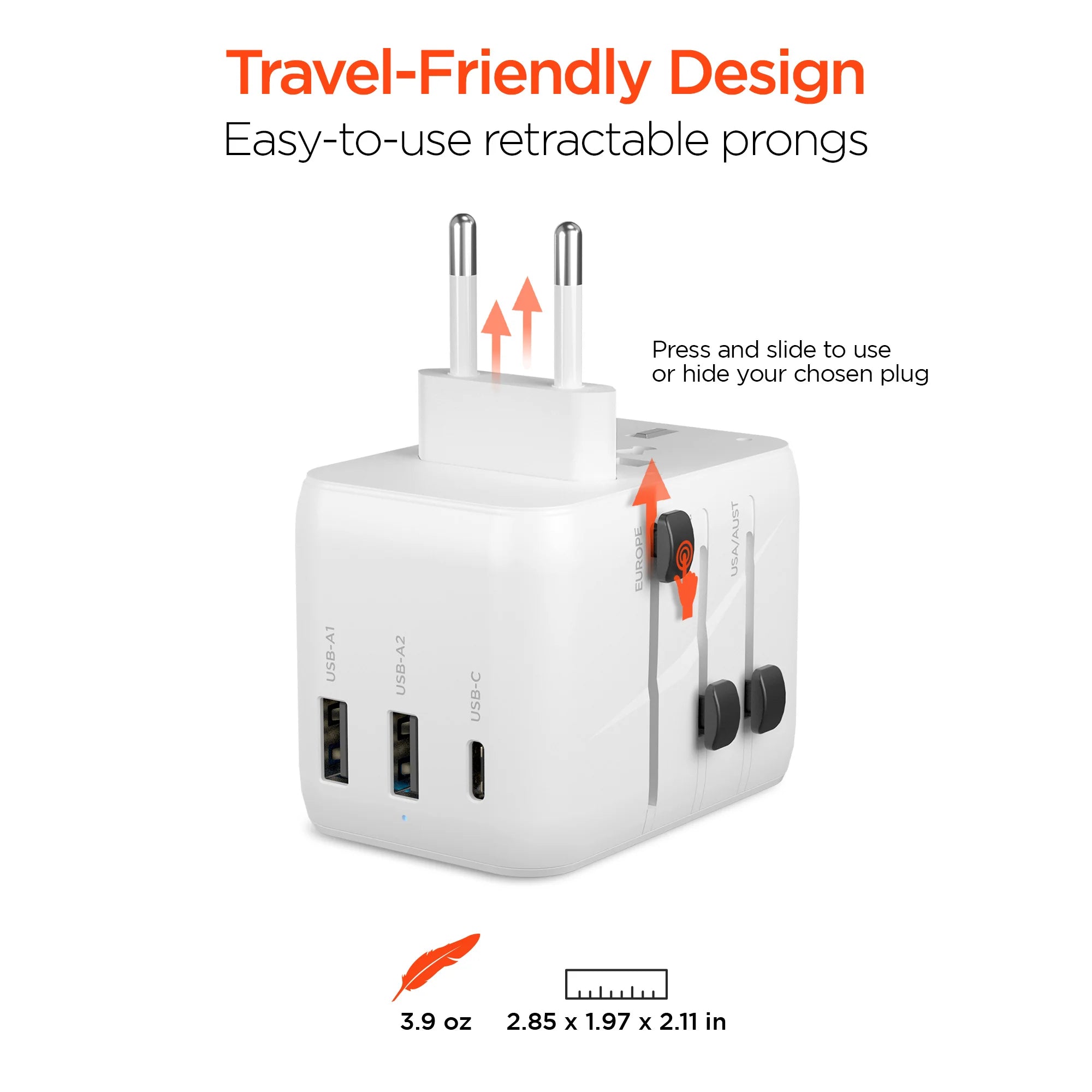 Hypergear WorldCharge Universal Travel Adapter with USB-C - White