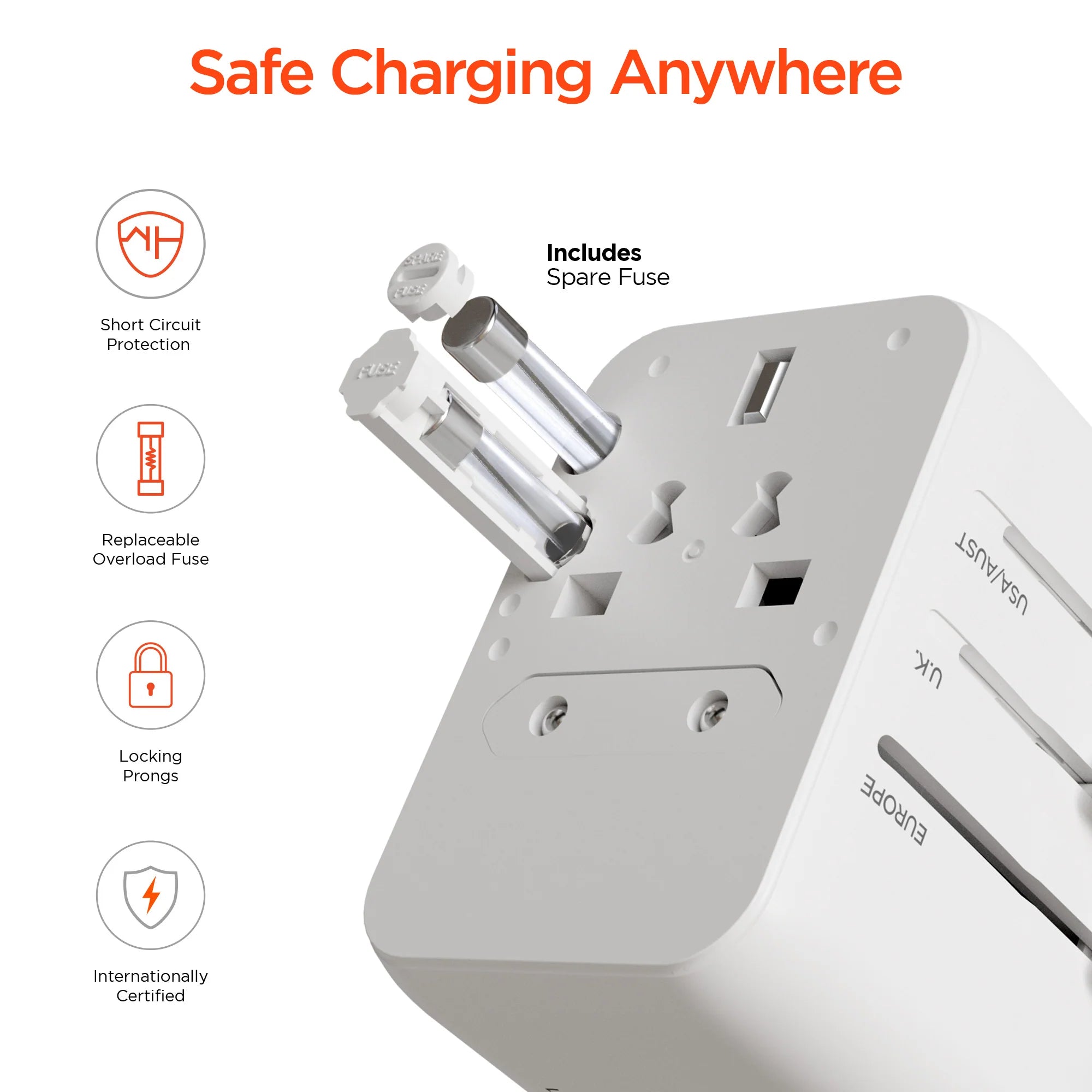 Hypergear WorldCharge Universal Travel Adapter with USB-C - White