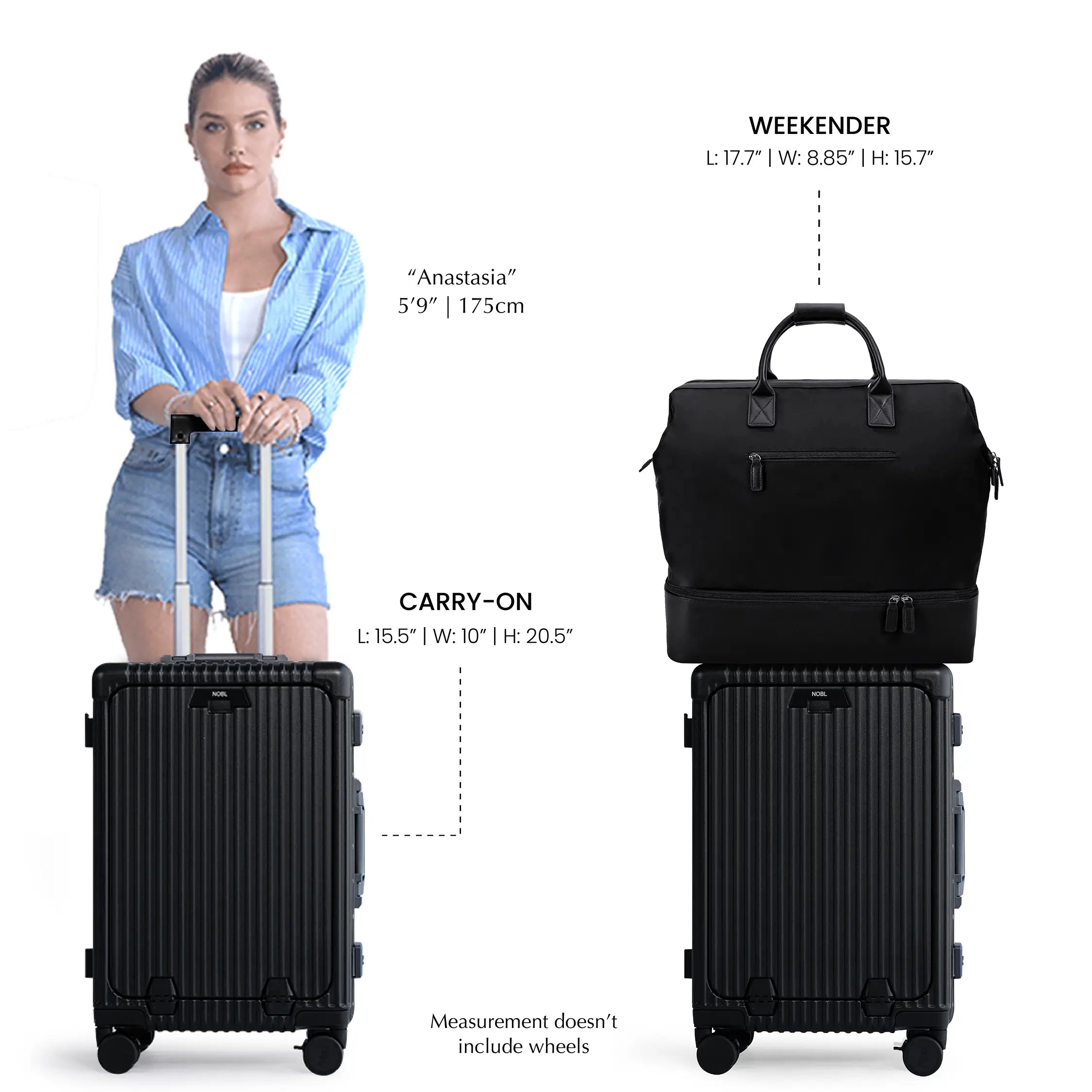 NOBL Travel Drop Bottom Weekender Bag - Jet Black