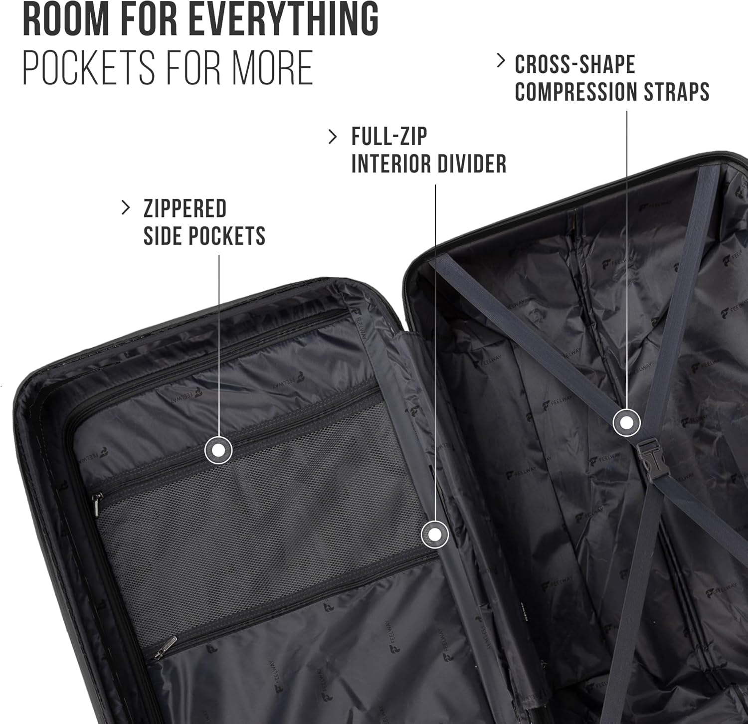 Feelway Luggage 20" Expandable Carry On - Black