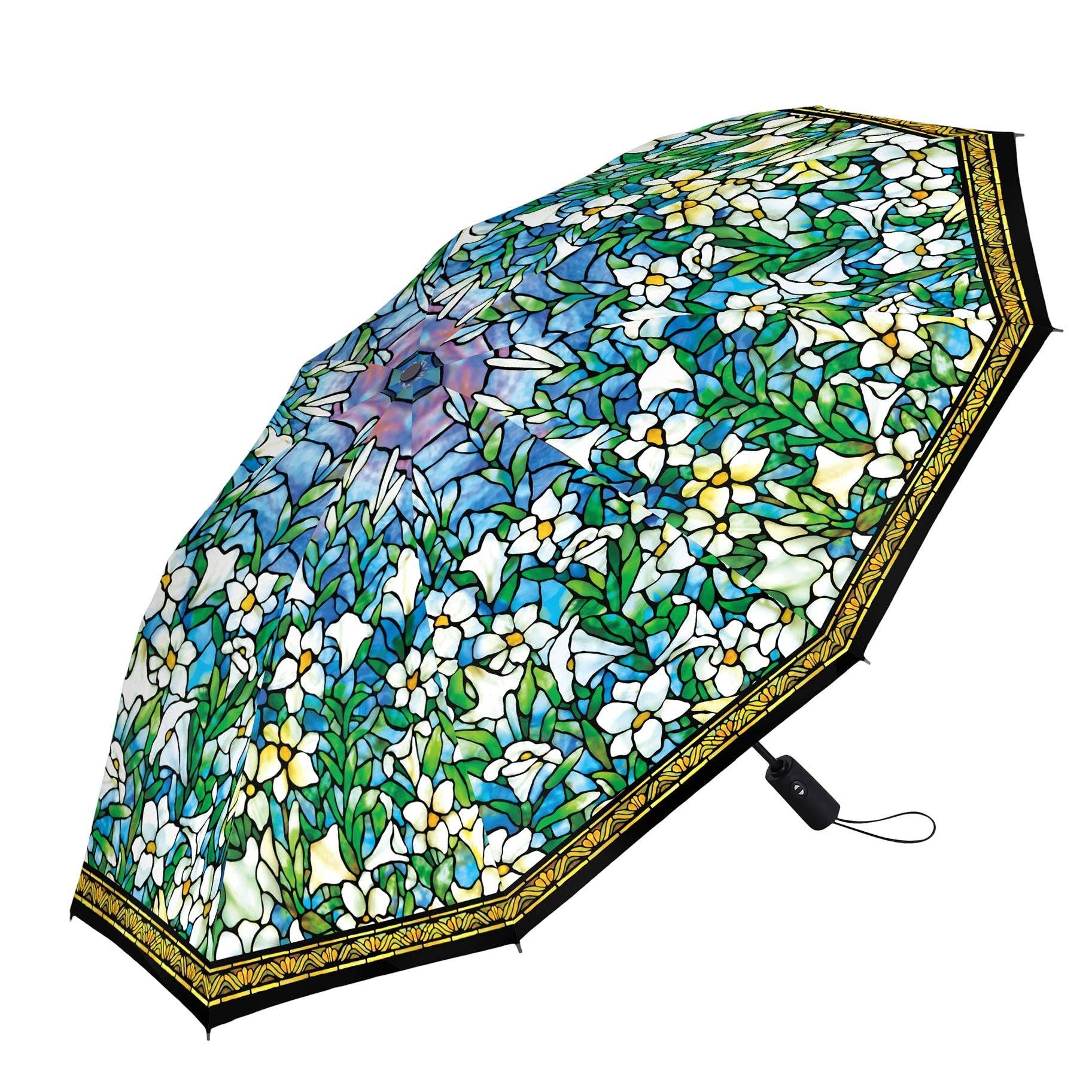 RainCaper Tiffany Field of Lilies Travel Umbrella – Compact, One-Touch Open & Close