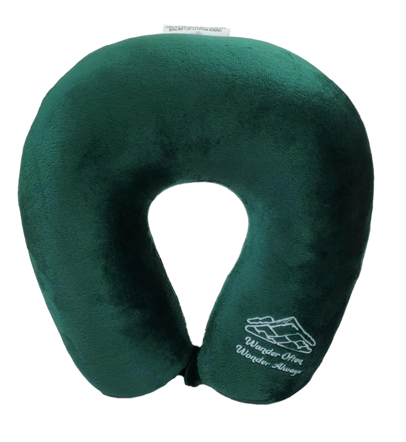 Wolf Essentials Fiber Filled Neck Pillow -  Green Wander Often Wonder Always