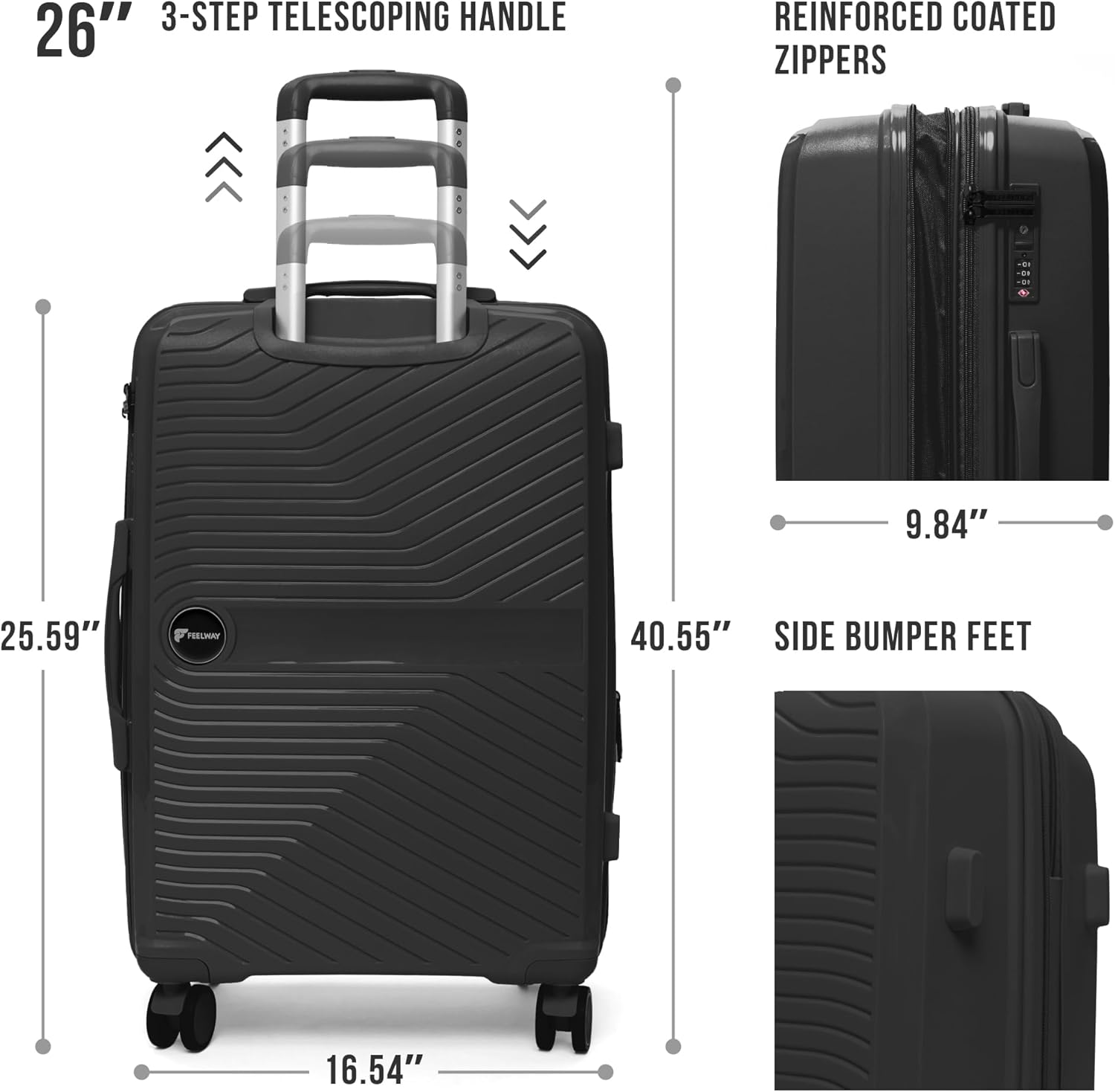 Feelway Luggage 24" Expandable Spinner - Black