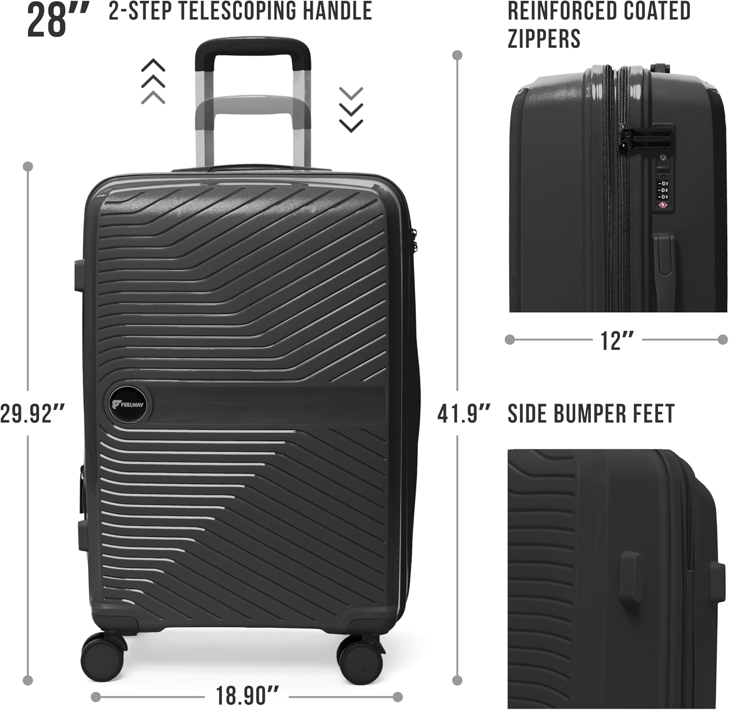 Feelway Luggage 28" Expandable Spinner  - Black