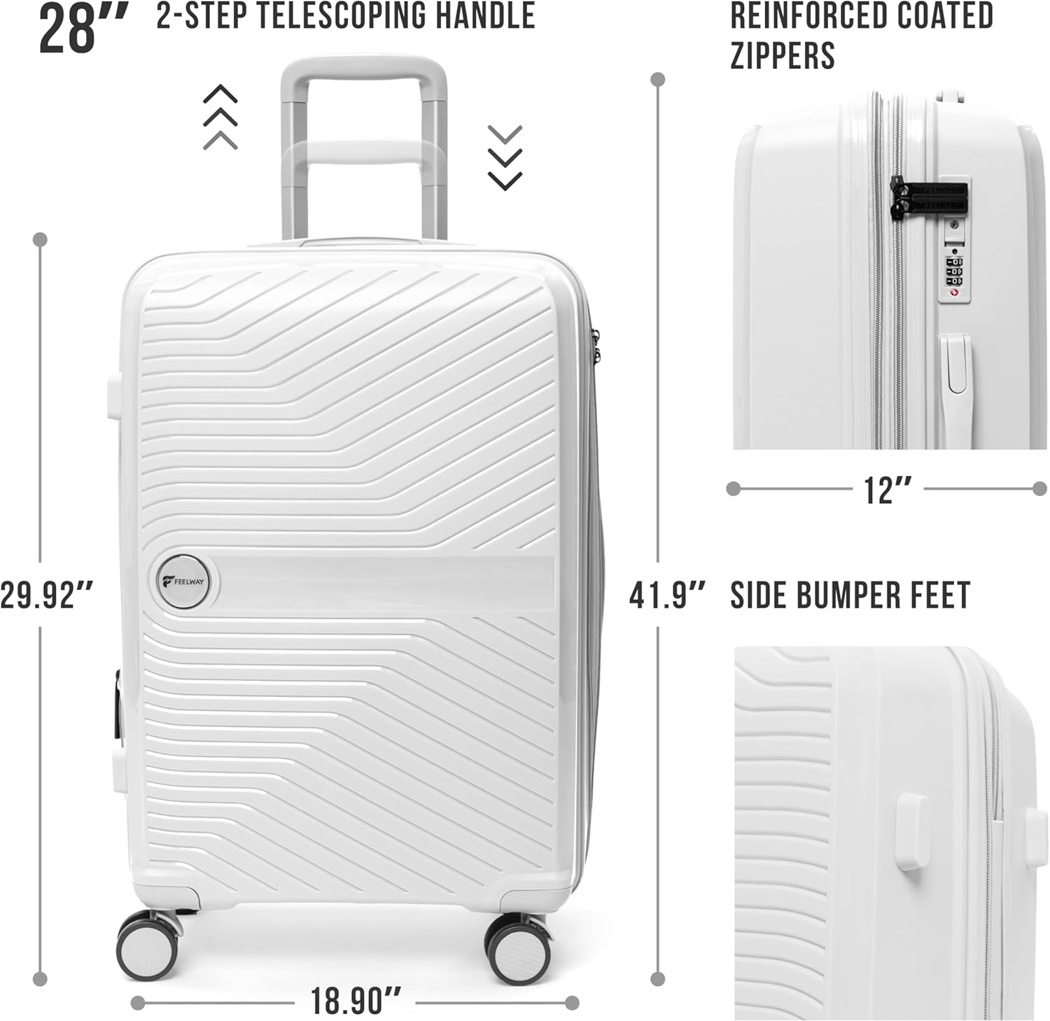 Feelway Luggage 28" Expandable Spinner  - White