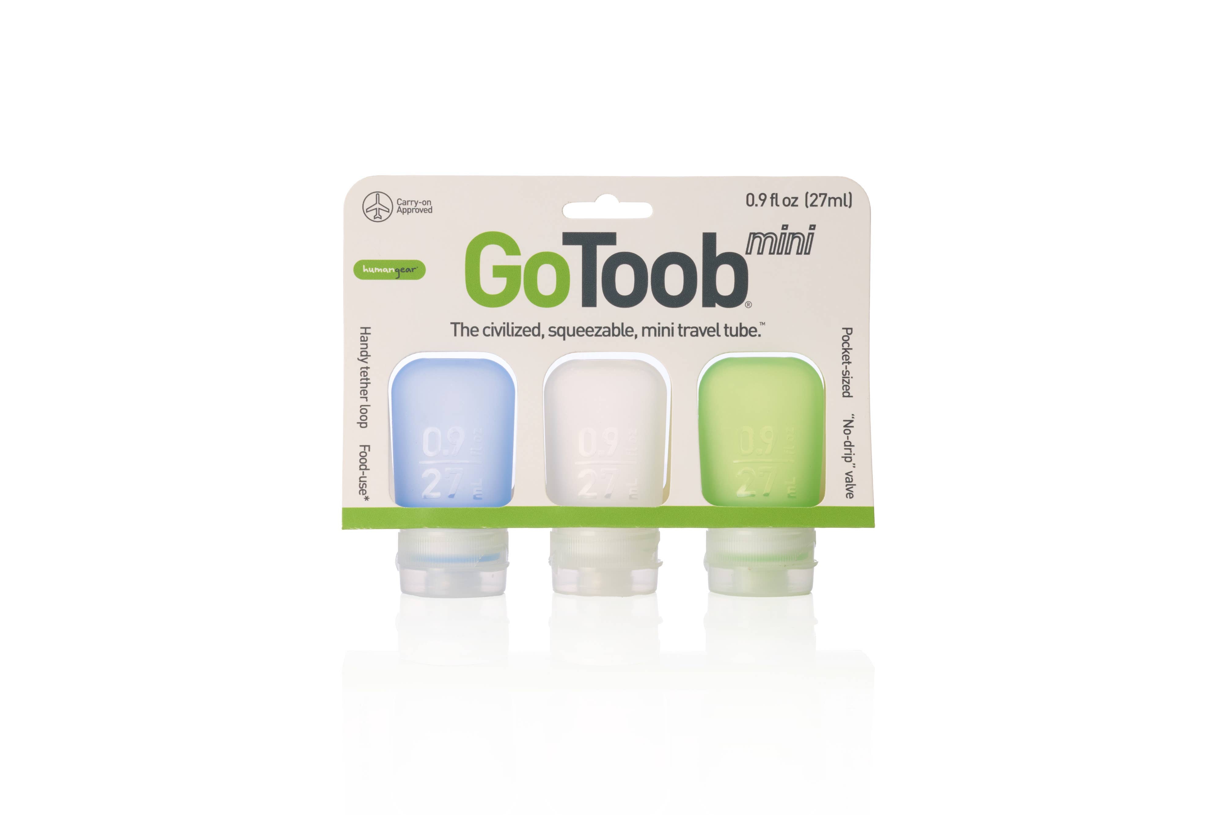 GoToob Mini 3-Pack - Refillable Silicone Travel Bottles - Blue/Green/Clear