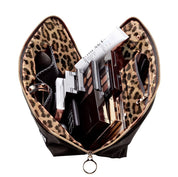 KUSSHI Signature Make Up Bag - Satin Black with Leopard Interior