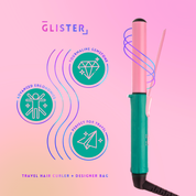 Glister “Mini Curls” Dual Voltage Travel Clip Curler with Carrying Pouch - Watermelon