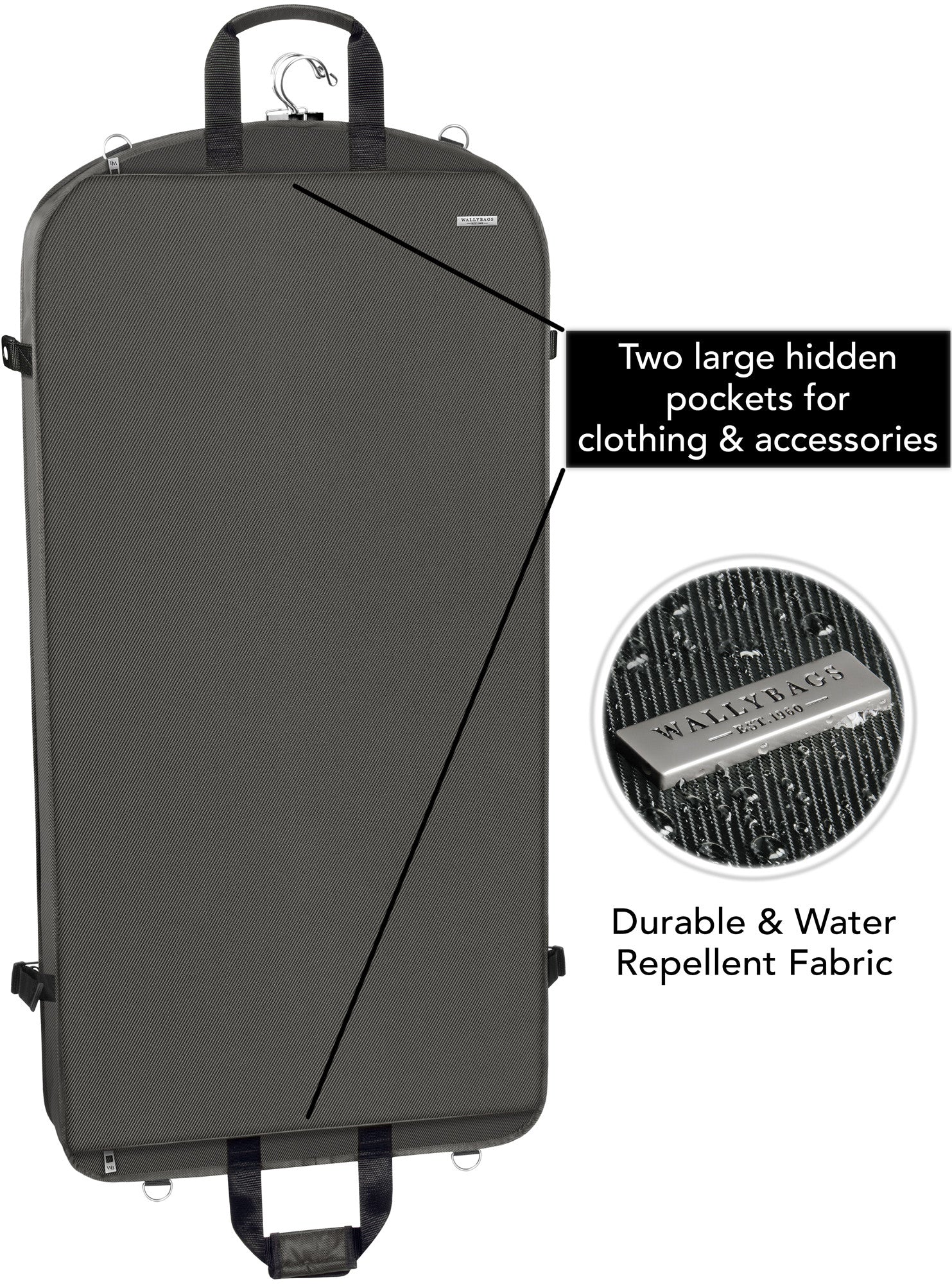 Wally Bags 42" Premium Travel Garment Bag w/Pockets - Grey