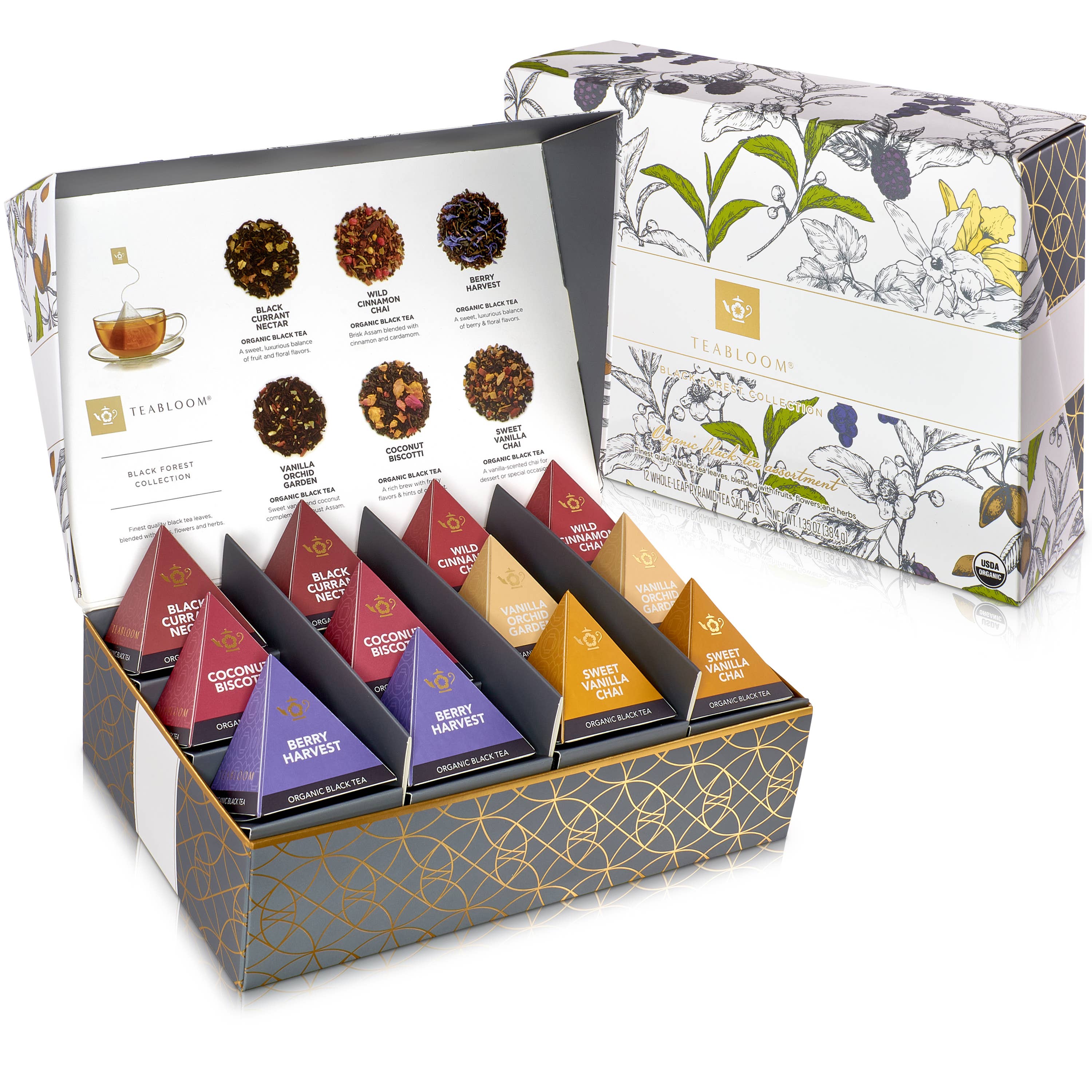 Teabloom Black Forest Gift Box - Set of 12 Pyramid Sachets