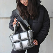 Jen & Co. Brittany Small Nylon Puffer Tote/Satchel - Gunmetal