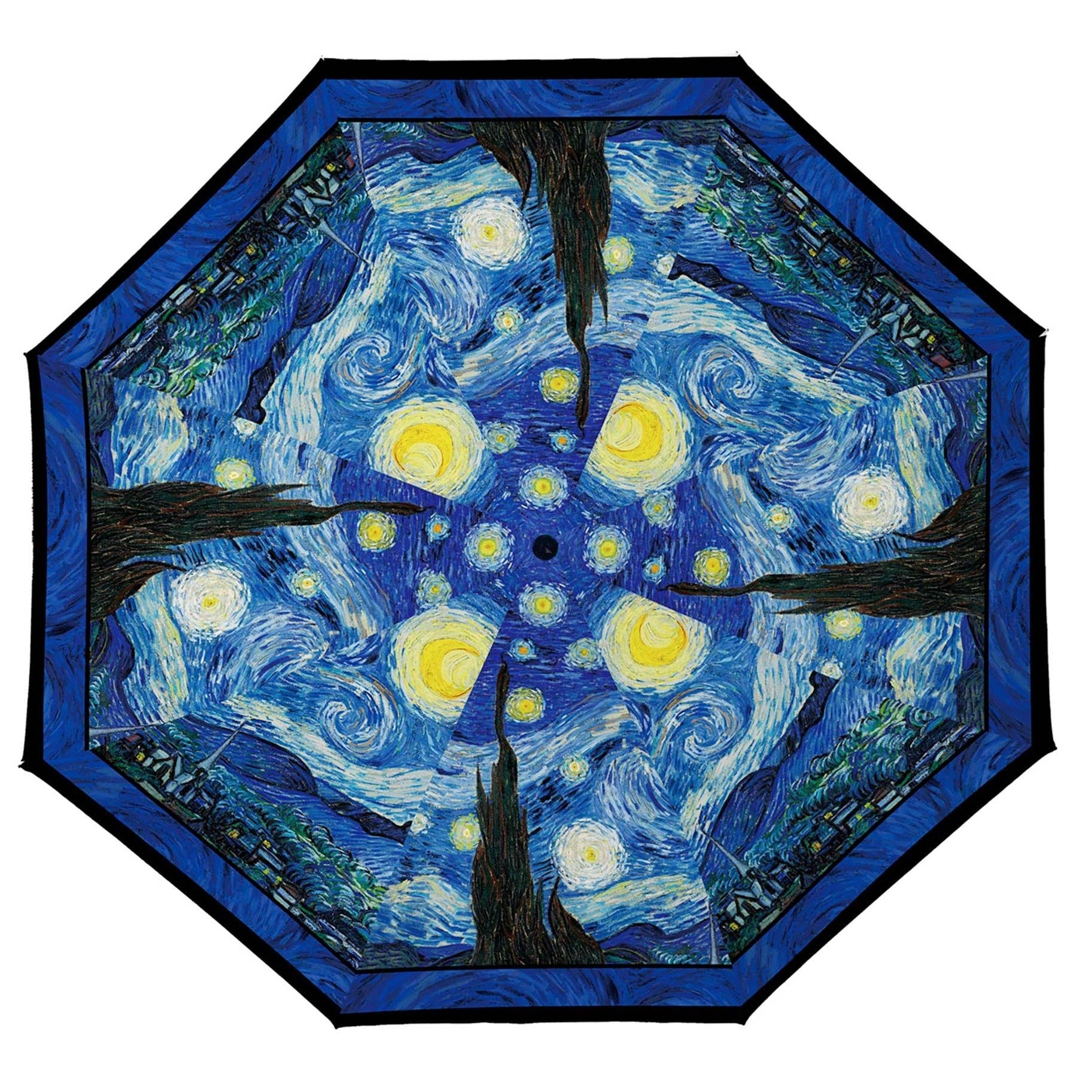 RainCaper Van Gogh Starry Night Travel Umbrella – Compact, One-Touch Open & Close