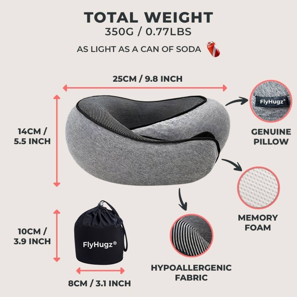 FlyHugz® Travel Neck Pillow - Gray