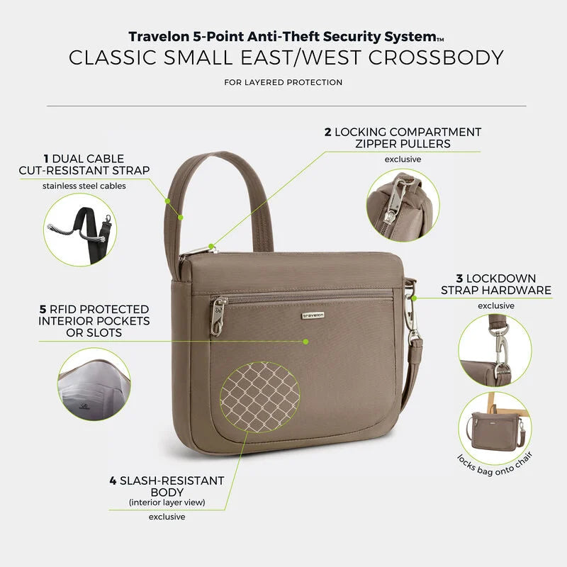 Travelon Anti-Theft Classic Small E/W Crossbody - Hazelnut