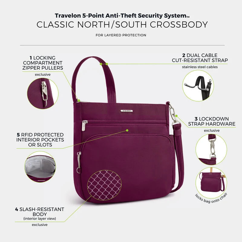 Travelon Anti-Theft Classic N/S Crossbody - Burgundy