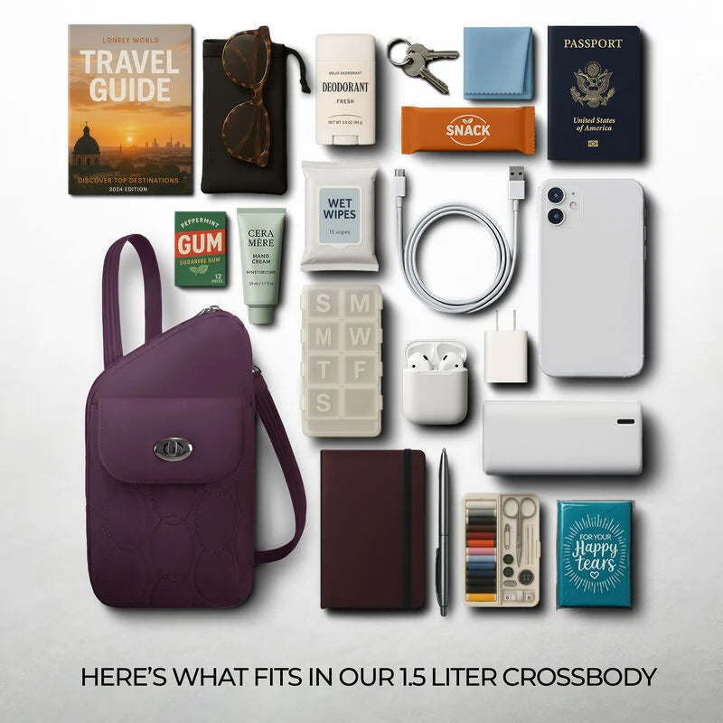 Travelon Runways Anti-Theft Slim Asymmetric Crossbody - Plum