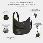Travelon Runways Anti-Theft Medium Crossbody - Black