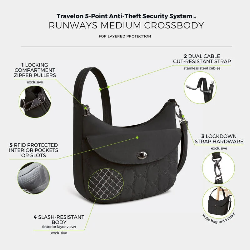 Travelon Runways Anti-Theft Medium Crossbody - Black