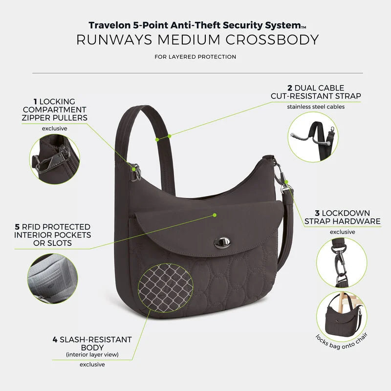 Travelon Runways Anti-Theft Medium Crossbody - Smoke