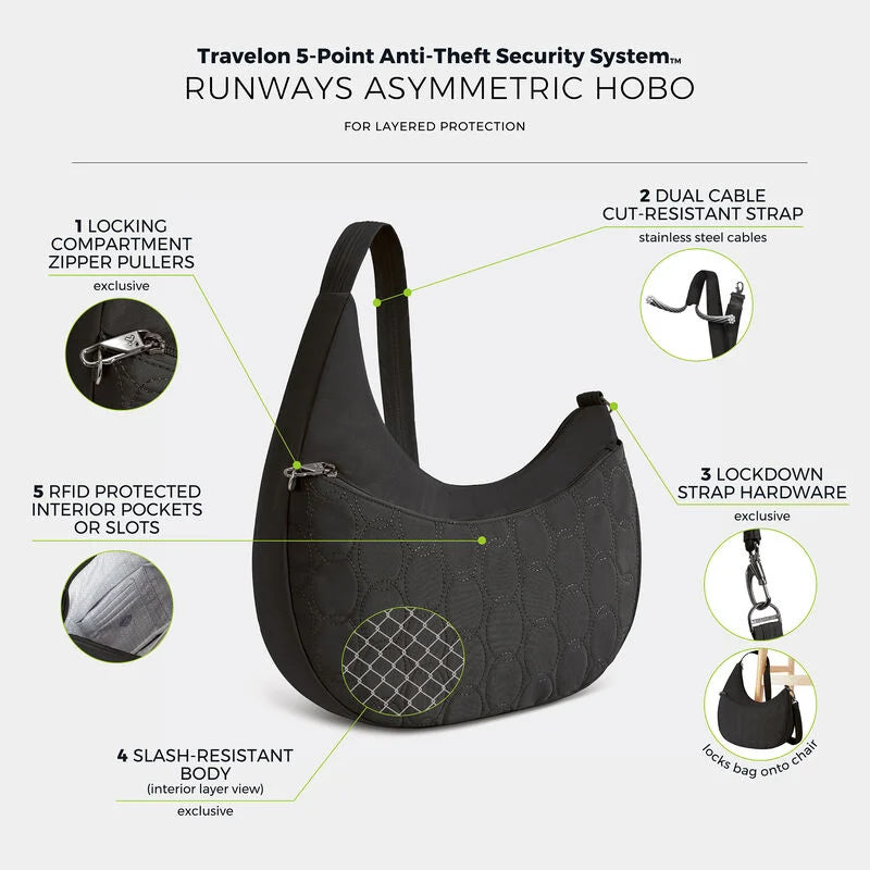Travelon Runways Anti-Theft Asymmetric Hobo - Black