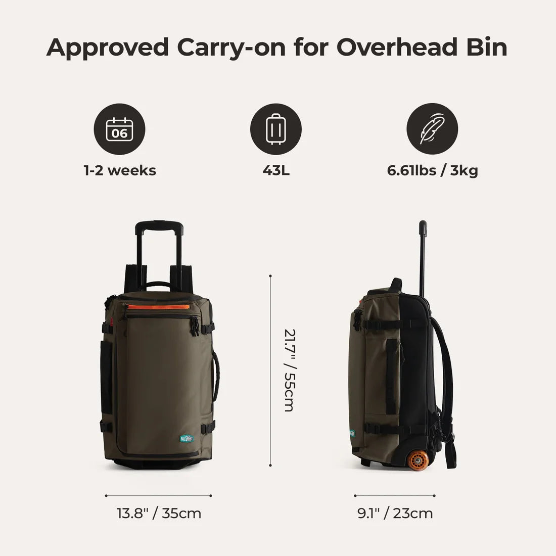 Bagsmart Blast 43L Rolling Backpack - Cedar