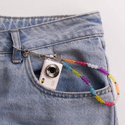 Mini Digital Camera with Beaded Lanyard: White