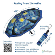 RainCaper Van Gogh Starry Night Travel Umbrella – Compact, One-Touch Open & Close