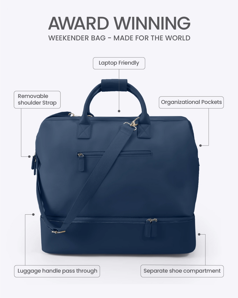 NOBL Travel Drop Bottom Weekender Bag - Midnight Blue