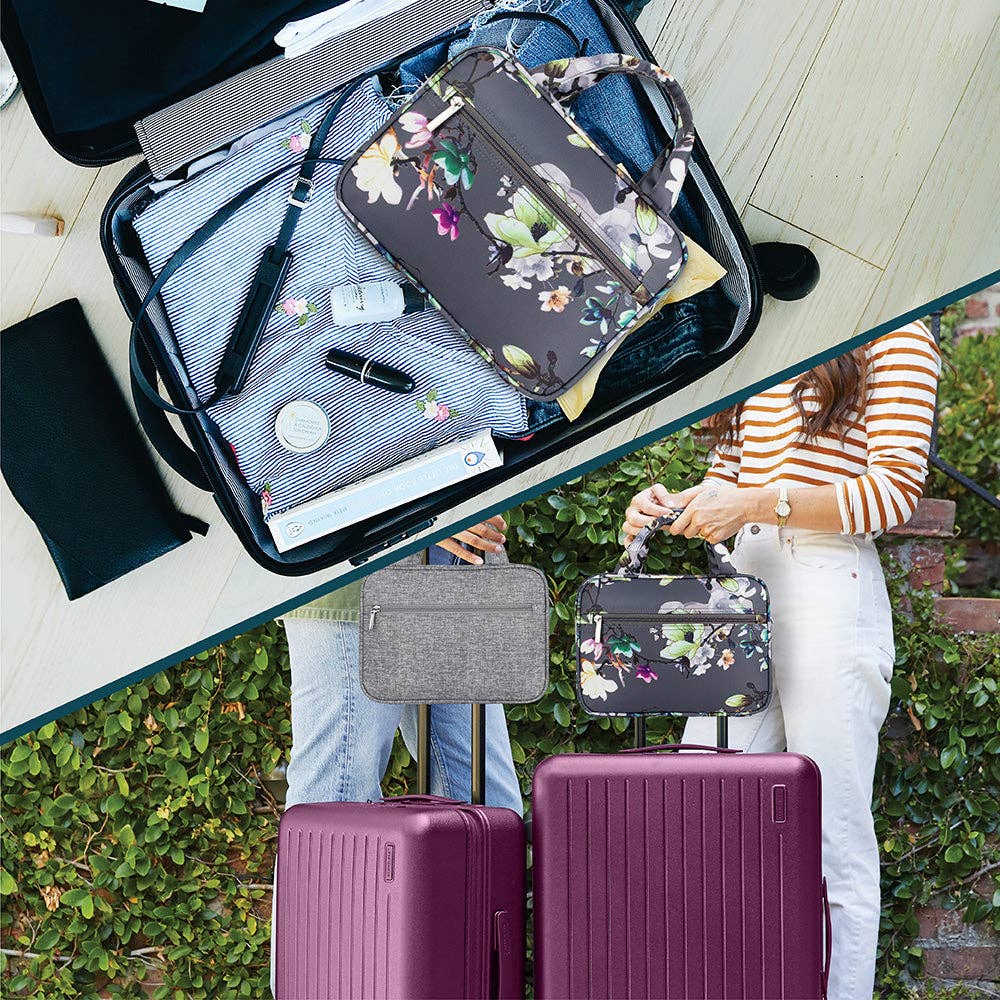 Pavilia Modern Hanging Toiletry Bag: Floral Gray