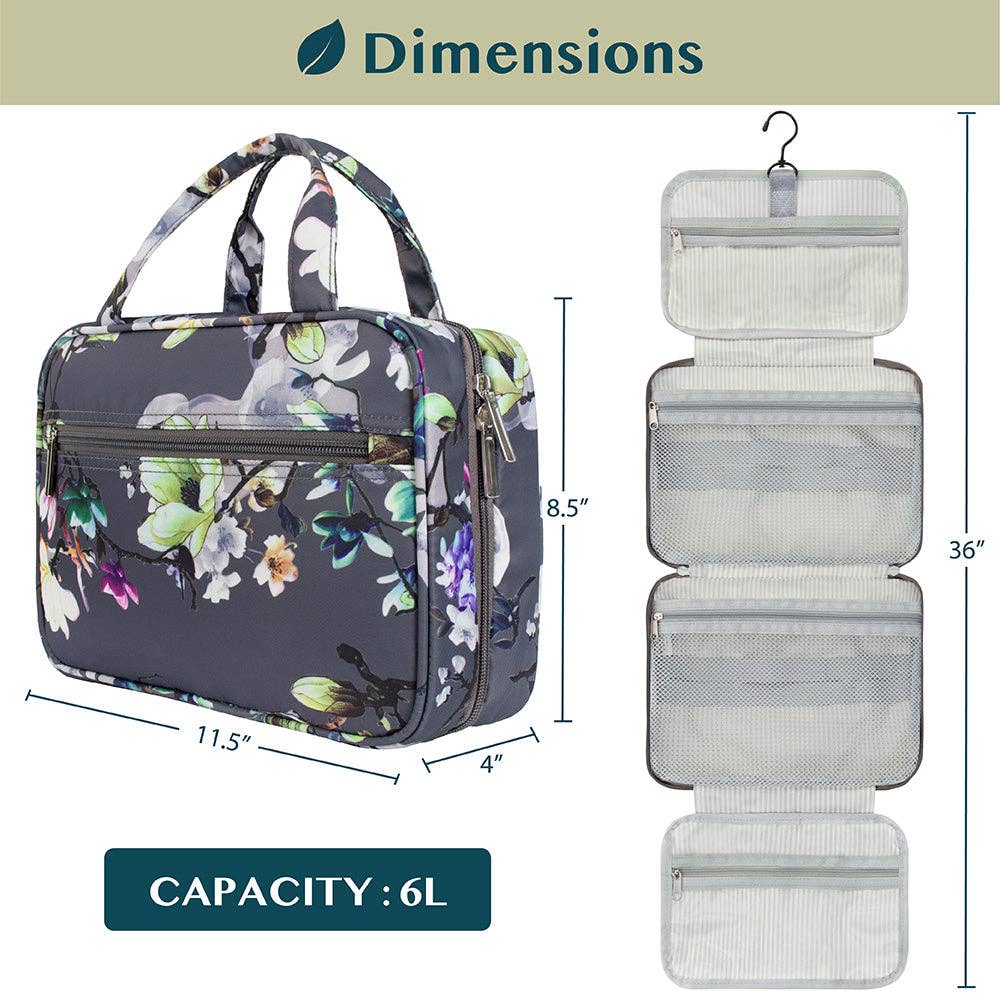 Pavilia Modern Hanging Toiletry Bag: Floral Gray