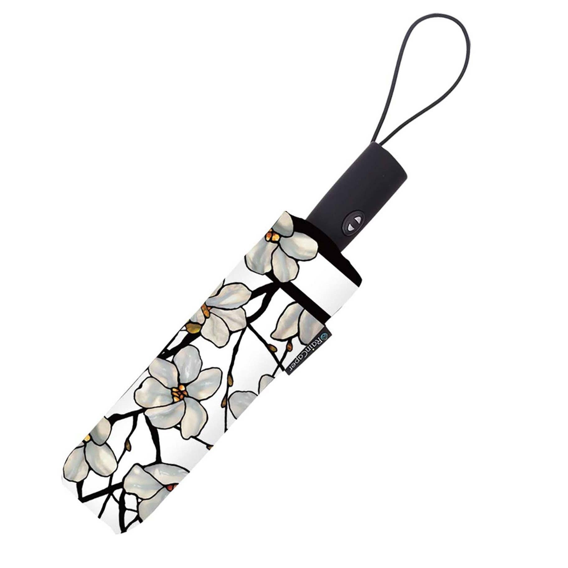 RainCaper Tiffany Magnolia Travel Umbrella – Compact, One-Touch Open & Close