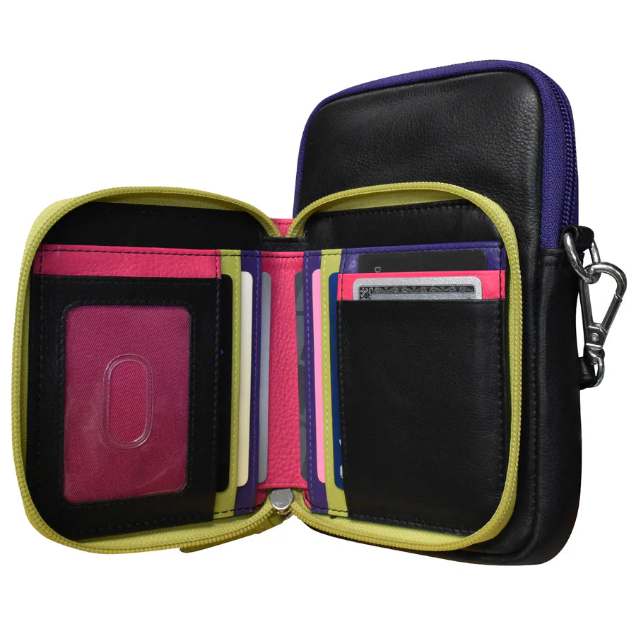 ILI New York Zip Around Wallet Phone Bag - Black Brights