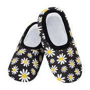 Snoozies Womens Skinnies Slippers Black & White Daisy Small