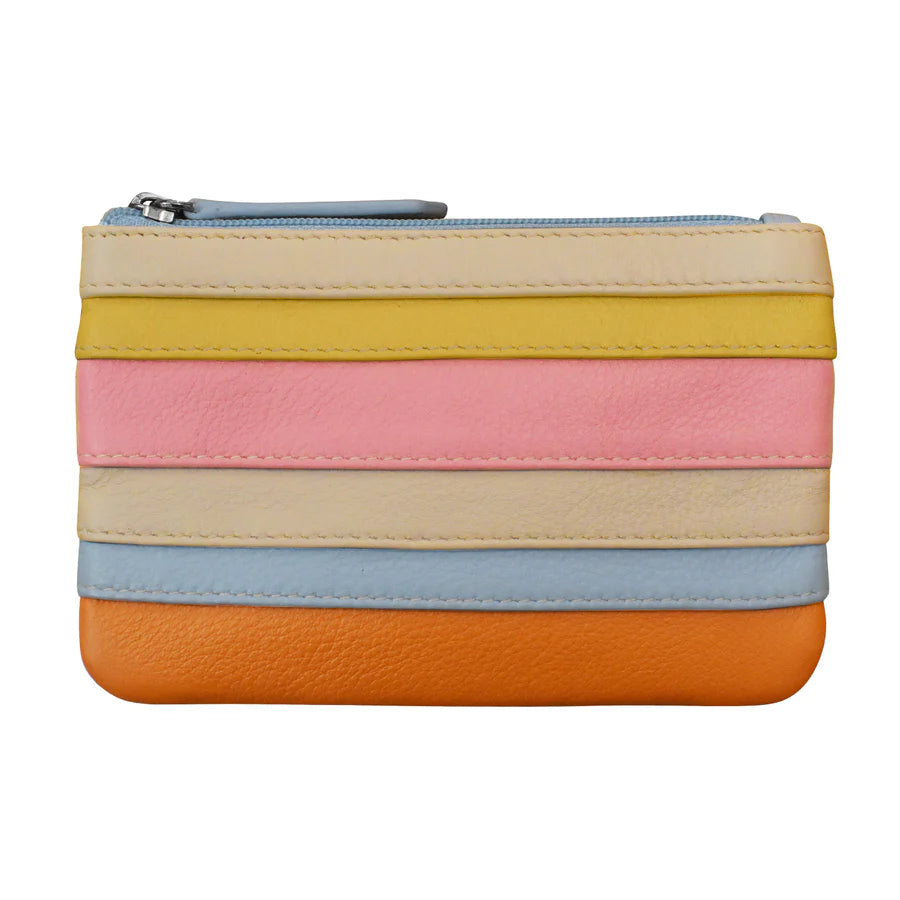 ILI New York Leather Striped Coin Purse - Pink Rainbow