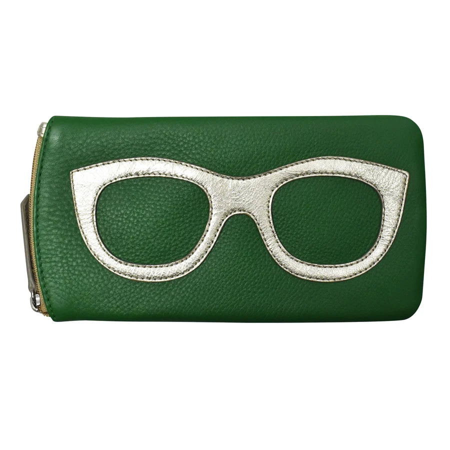 ILI New York Leather Eyeglass Case – Emerald/Light Gold