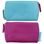 ILI New York Leather Two Tone Double Zip Eyeglass Case - Aegean Blue/Orchid