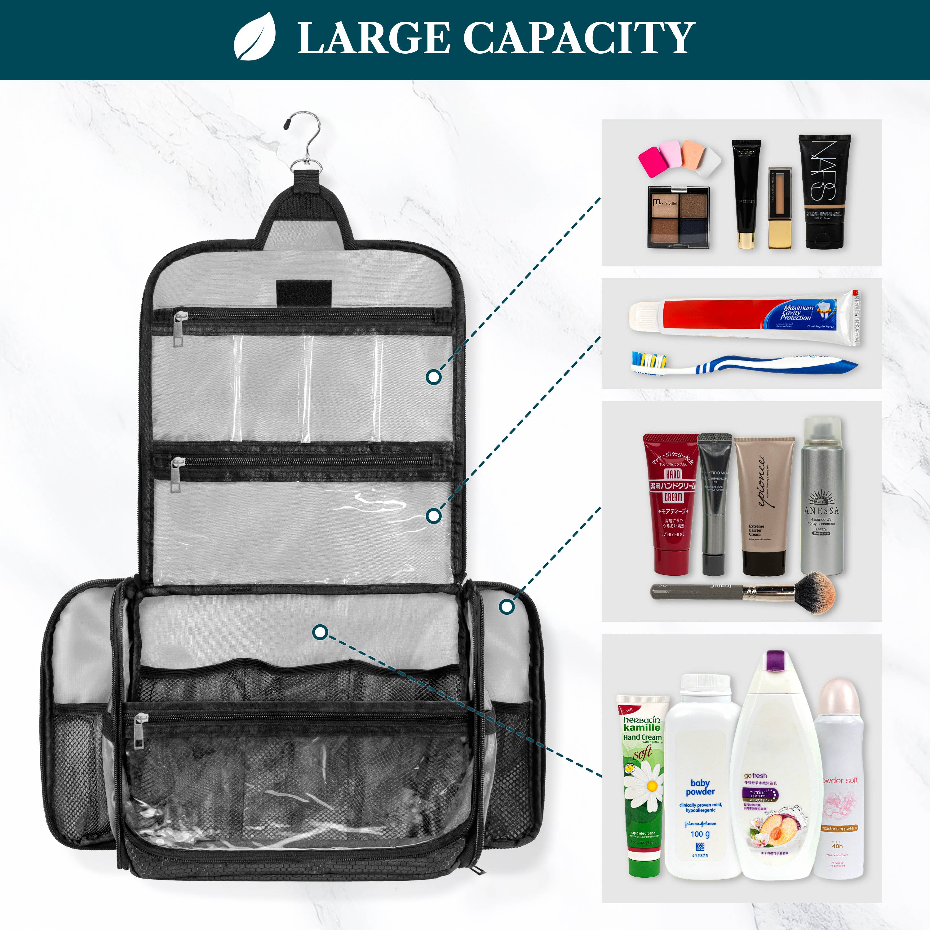 Pavilia Classic Hanging Toiletry Bag: Black