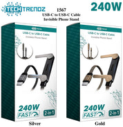 Tech Trendz USB-C Cable & Phone Stand - 2 Colors: Black