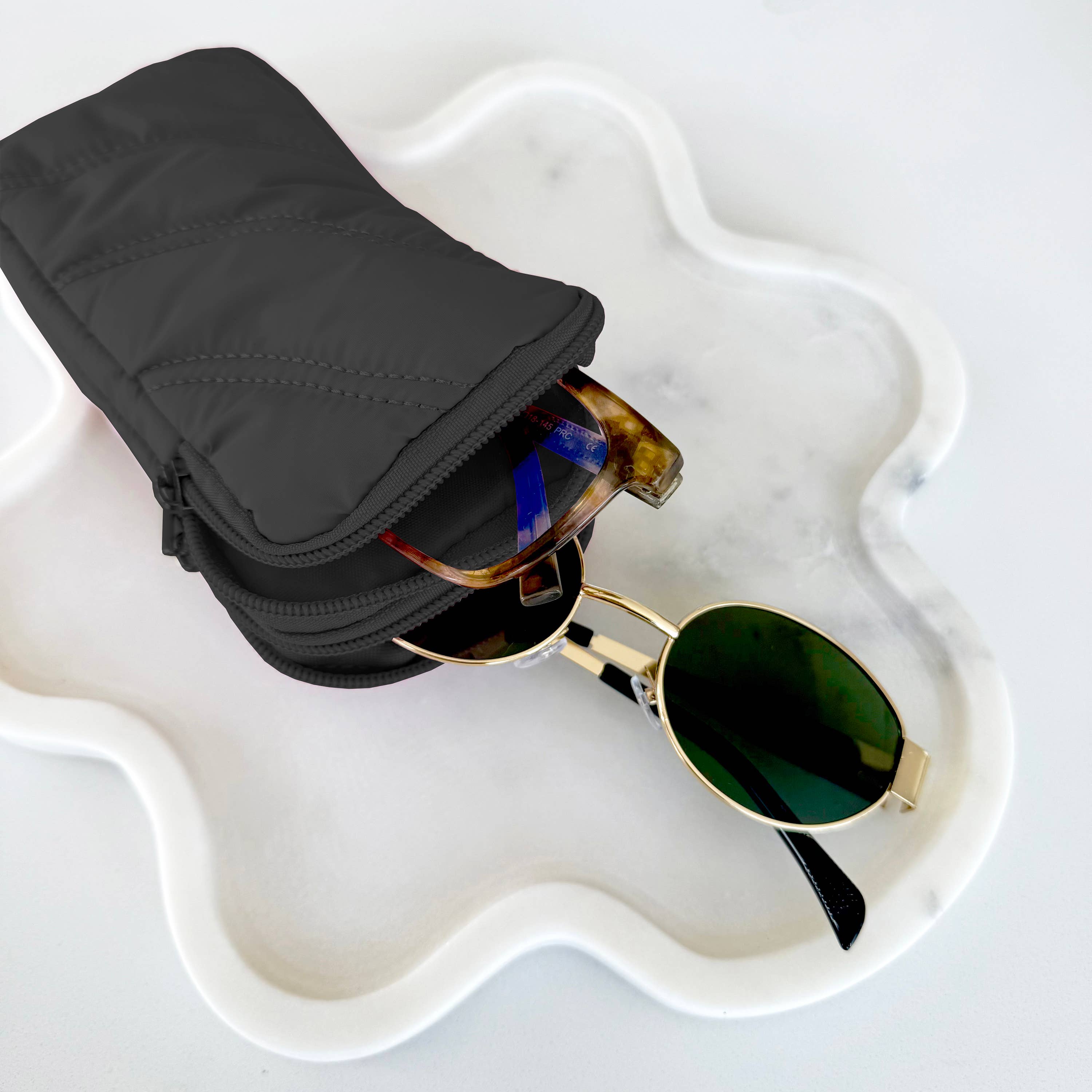 MYTAGALONGS Puffer Double Eyeglass Case w/Caribiner - Black