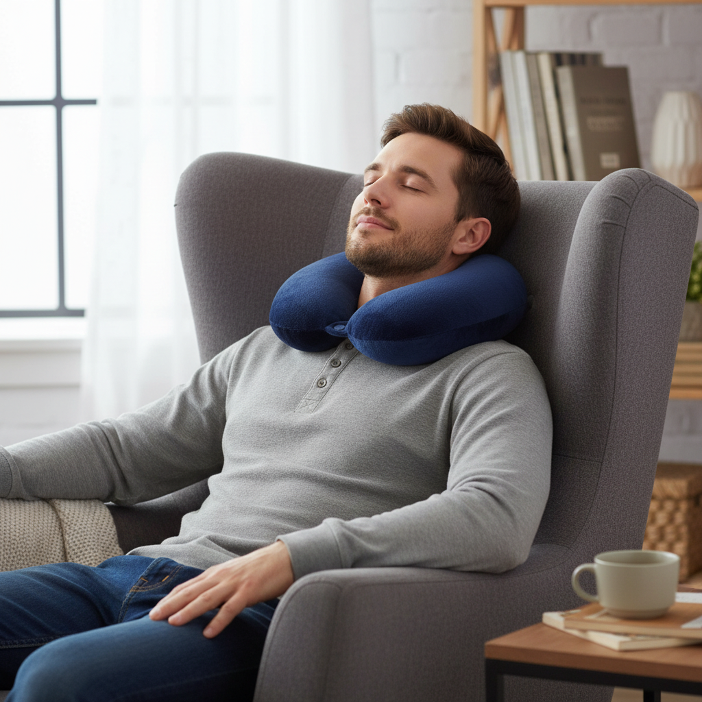 Wolf Essentials Fiber Filled Travel Neck Pillow - Navy