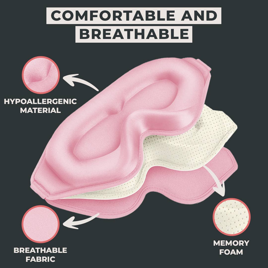 FlyHugz® Premium 100% Blackout Sleep Mask - Pink